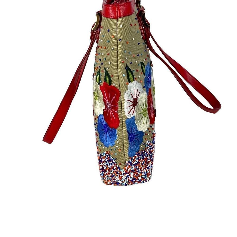 Vintage ERMO Embroidered Heavily Beaded Floral Shoulder Bag Purse Top Zip - Picture 8 of 16